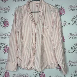 Victoria secret button down top striped pink white classic embroidery pocket